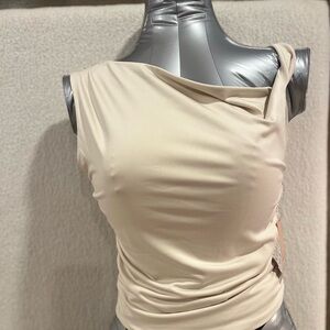 One-Shoulder Cream Women's Tank Top